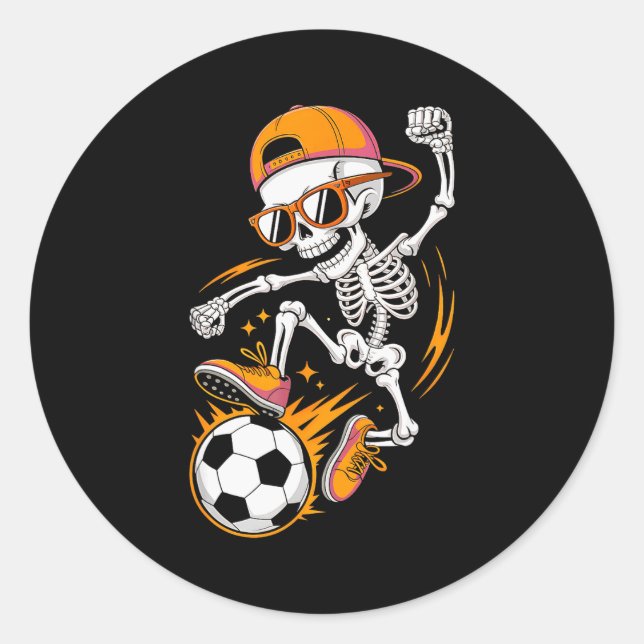 Halloween Skeleton Funny Soccer Shirt For Teens Bo Classic Round Sticker (Front)