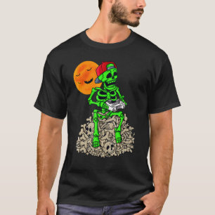 Halloween Skeleton Gamer Boys Kids Teens Gaming T-Shirt