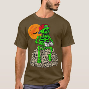 Halloween Skeleton Gamer Boys Kids Teens Gaming T-Shirt