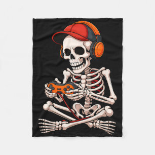 Halloween Skeleton Gamer Funny Video Gaming Boys M Fleece Blanket