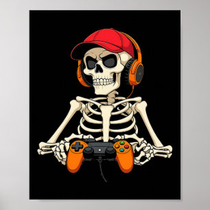 Halloween Skeleton Gamer Funny Video Gaming Boys M Poster