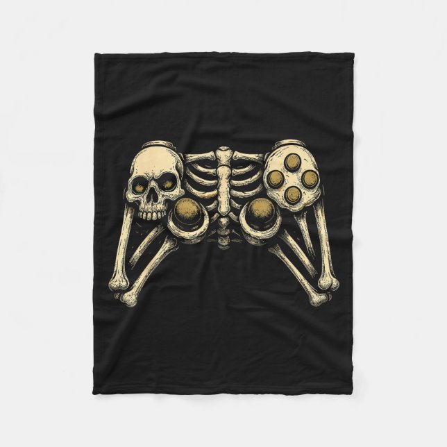 Halloween Skeleton Gamer Gaming Controller Costume Fleece Blanket (Front)