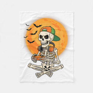 Halloween Skeleton Gamer Moon Video Gaming Boys Me Fleece Blanket