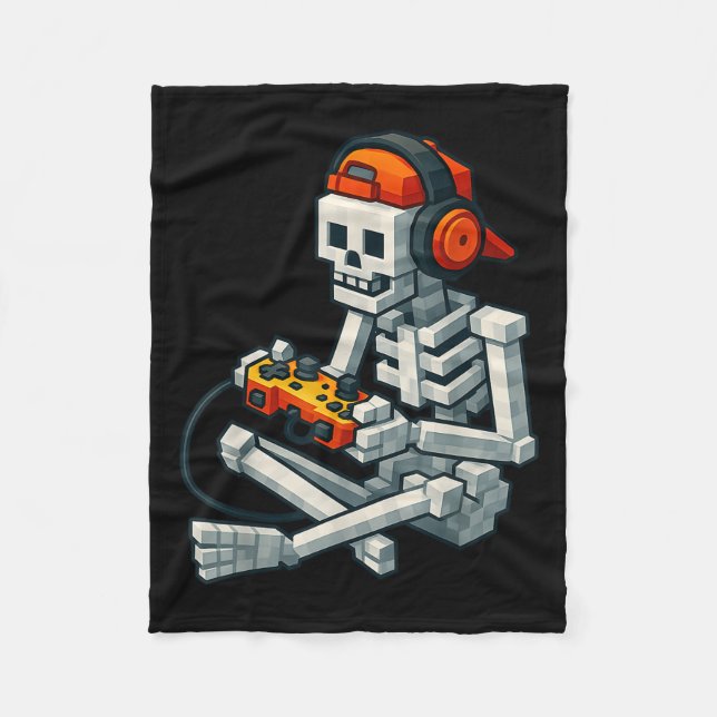 Halloween Skeleton Gamer Pixel Video Gaming Boys M Fleece Blanket (Front)