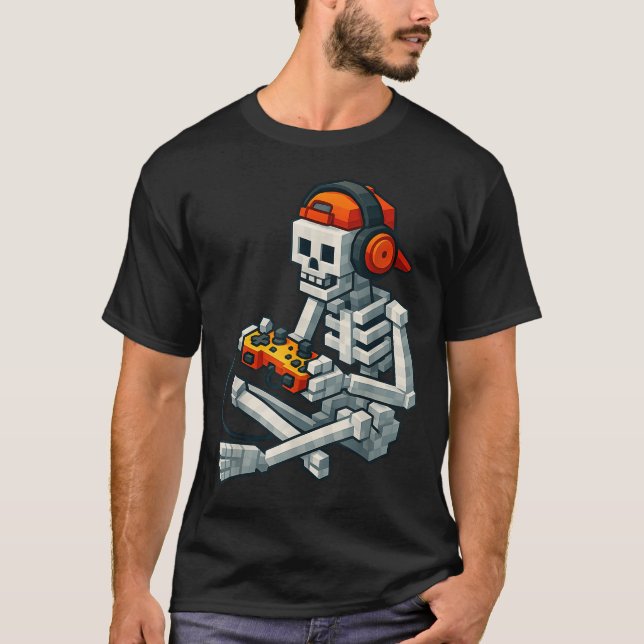 Halloween Skeleton Gamer Pixel Video Gaming Boys M T-Shirt (Front)