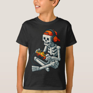Halloween Skeleton Gamer Pixel Video Gaming Boys M T-Shirt