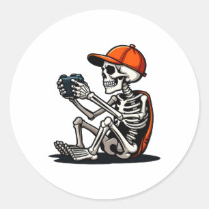 Halloween Skeleton Gamer Video Gaming 1 Classic Round Sticker