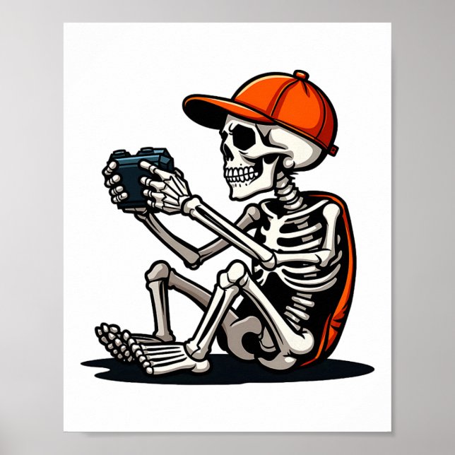 Halloween Skeleton Gamer Video Gaming 1  Poster (Front)