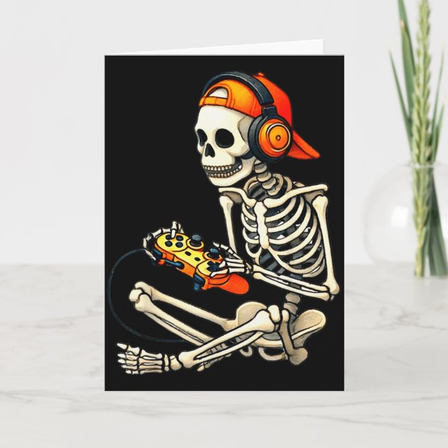 Halloween Skeleton Gamer Video Gaming Boys Men Kid Card (Front)