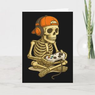 Halloween Skeleton Gamer Video Gaming Boys Men Kid Card