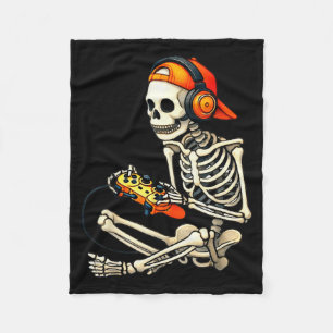 Halloween Skeleton Gamer Video Gaming Boys Men Kid Fleece Blanket