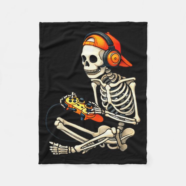 Halloween Skeleton Gamer Video Gaming Boys Men Kid Fleece Blanket (Front)