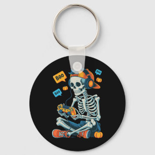 Halloween Skeleton Gamer Video Gaming Boys Men Kid Key Ring