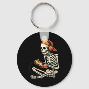 Halloween Skeleton Gamer Video Gaming Boys Men Kid Key Ring