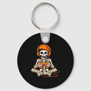 Halloween Skeleton Gamer Video Gaming Boys Men Kid Key Ring