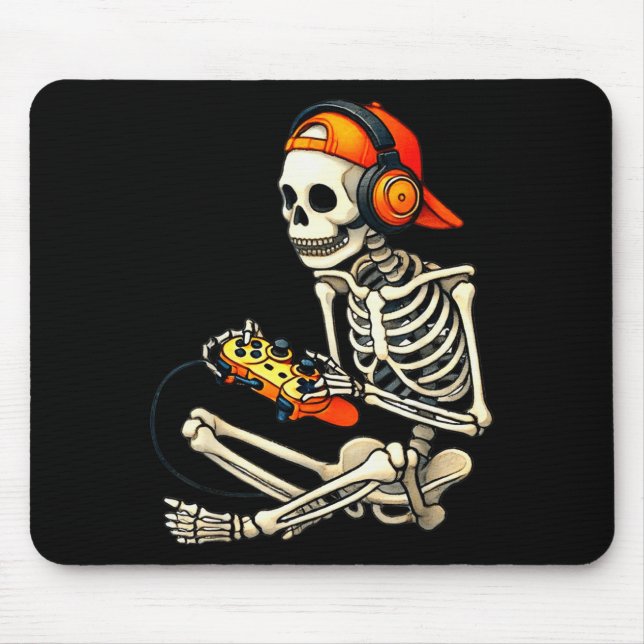 Halloween Skeleton Gamer Video Gaming Boys Men Kid Mouse Mat (Front)