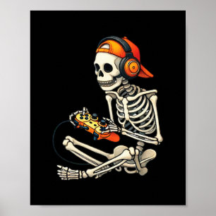 Halloween Skeleton Gamer Video Gaming Boys Men Kid Poster