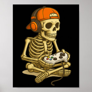 Halloween Skeleton Gamer Video Gaming Boys Men Kid Poster