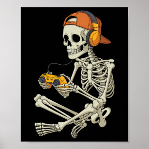Halloween Skeleton Gamer Video Gaming Boys Men Kid Poster