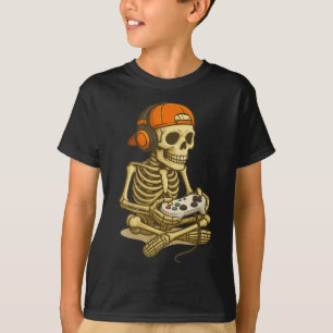 Halloween Skeleton Gamer Video Gaming Boys Men Kid T-Shirt