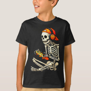 Halloween Skeleton Gamer Video Gaming Boys Men Kid T-Shirt