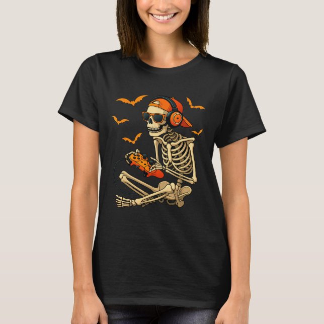 Halloween Skeleton Gamer Video Gaming Boys Men  T-Shirt (Front)