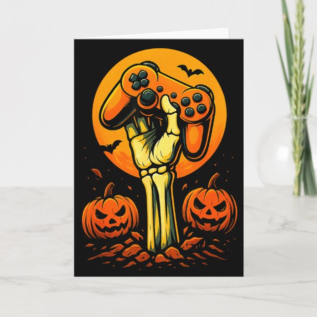 Halloween Skeleton Gamer Video Gaming Controller B Card (Front)