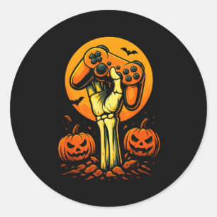 Halloween Skeleton Gamer Video Gaming Controller B Classic Round Sticker