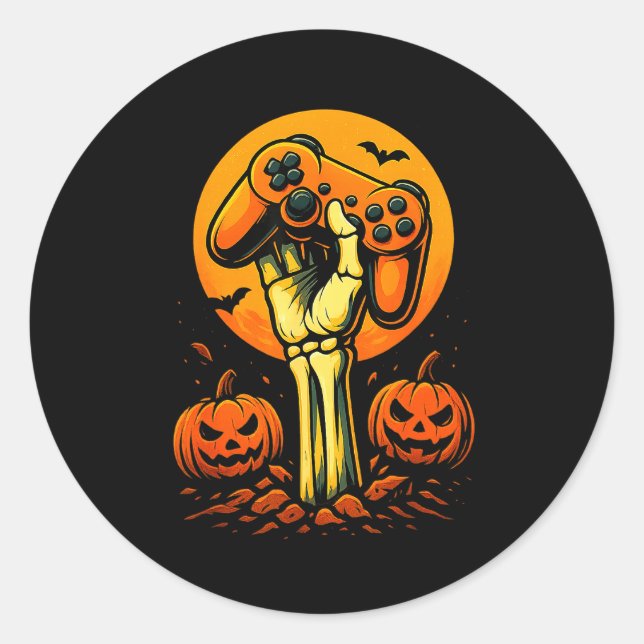 Halloween Skeleton Gamer Video Gaming Controller B Classic Round Sticker (Front)