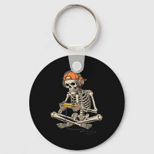 Halloween Skeleton Gamer Video Gaming Funny Gaming Key Ring