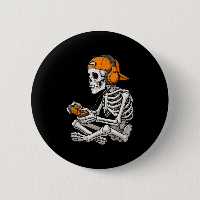 Halloween Skeleton Gamer Video Gaming Funny Skelet 6 Cm Round Badge (Front)