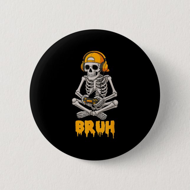 Halloween Skeleton Gamer Video Gaming Funny Skelet 6 Cm Round Badge (Front)