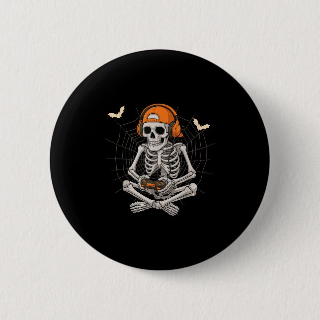 Halloween Skeleton Gamer Video Gaming Funny Skelet 6 Cm Round Badge (Front)