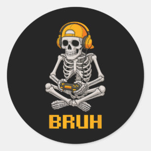 Halloween Skeleton Gamer Video Gaming Funny Skelet Classic Round Sticker