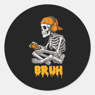 Halloween Skeleton Gamer Video Gaming Funny Skelet Classic Round Sticker