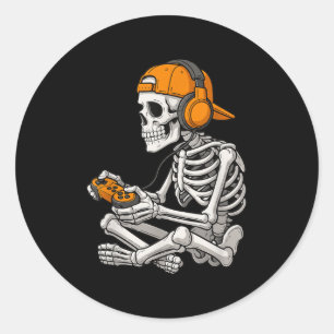 Halloween Skeleton Gamer Video Gaming Funny Skelet Classic Round Sticker