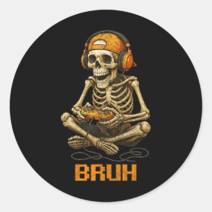 Halloween Skeleton Gamer Video Gaming Funny Skelet Classic Round Sticker