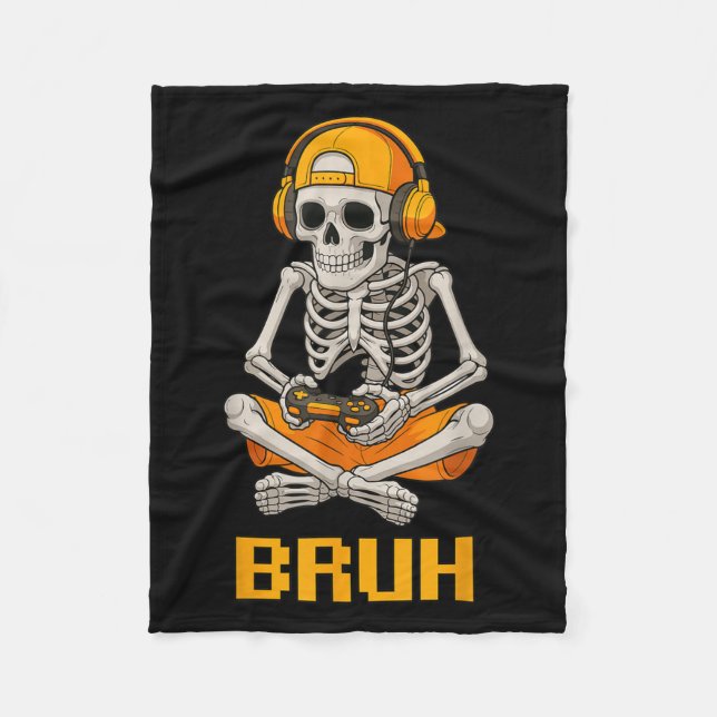 Halloween Skeleton Gamer Video Gaming Funny Skelet Fleece Blanket (Front)