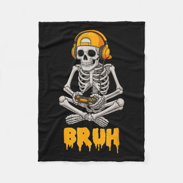 Halloween Skeleton Gamer Video Gaming Funny Skelet Fleece Blanket (Front)