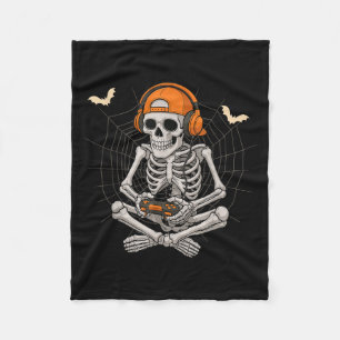 Halloween Skeleton Gamer Video Gaming Funny Skelet Fleece Blanket