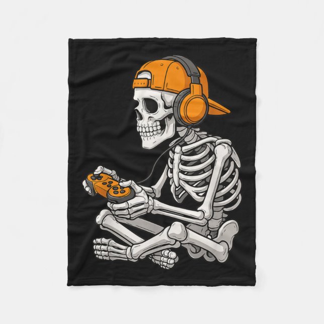 Halloween Skeleton Gamer Video Gaming Funny Skelet Fleece Blanket (Front)