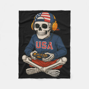 Halloween Skeleton Gamer Video Gaming Funny Skelet Fleece Blanket