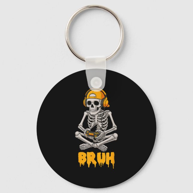 Halloween Skeleton Gamer Video Gaming Funny Skelet Key Ring (Front)