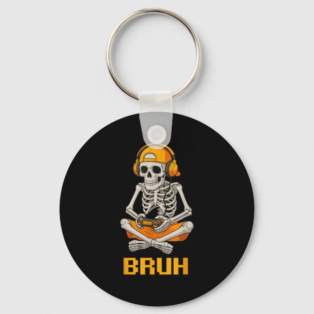 Halloween Skeleton Gamer Video Gaming Funny Skelet Key Ring (Front)
