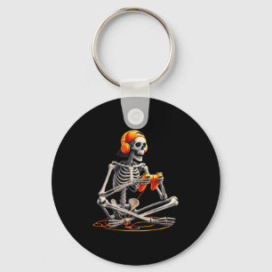 Halloween Skeleton Gamer Video Gaming Funny Skelet Key Ring