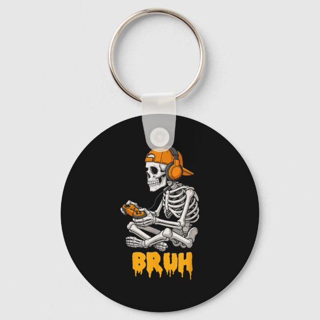 Halloween Skeleton Gamer Video Gaming Funny Skelet Key Ring (Front)