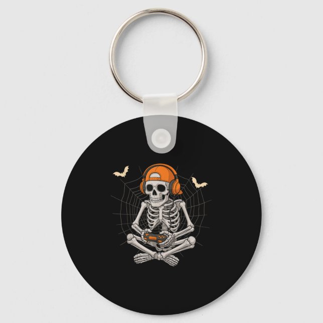 Halloween Skeleton Gamer Video Gaming Funny Skelet Key Ring (Front)