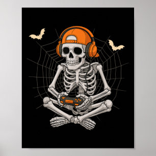 Halloween Skeleton Gamer Video Gaming Funny Skelet Poster