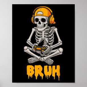 Halloween Skeleton Gamer Video Gaming Funny Skelet Poster