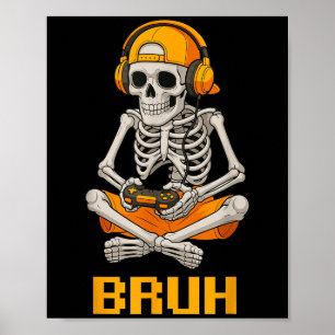 Halloween Skeleton Gamer Video Gaming Funny Skelet Poster